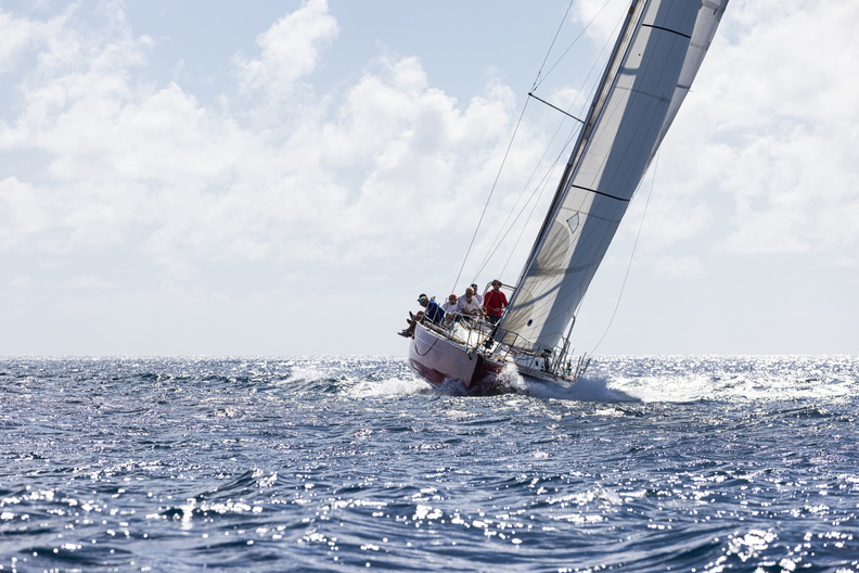 Scarlet Oyster heads towards the finish line off Grenada