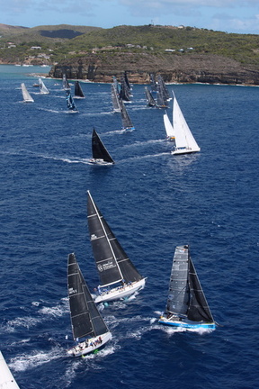 Aerial view of the fleet at the start