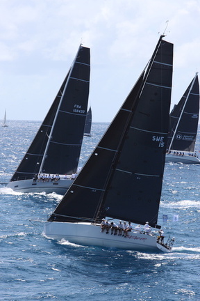 Mahana, Jean Yves Thomas' Ice Yacht 52, leads Matador, Jonas Grander's Elliott 44