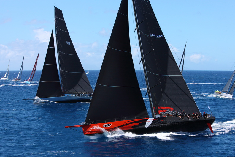 Comanche powers past fellow 100-footer Leopard, skippered by Chris Sherlock 