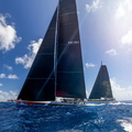 Side by side - 125ft Skorpios and 100ft Comanche at the start of the race