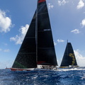 Side by side - 125ft Skorpios and 100ft Comanche at the start of the race