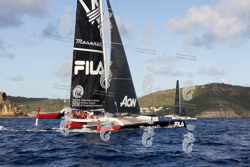 Giovanni Soldini skippered Multi 70 Maserati had a close race to ultimately finish second on the water to Argo