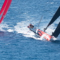 100ft maxi Comanche, skippered by Mitch Booth, powers past Robert Swozdz' Groovederci Racing-Sailing, sailed by Deneen Demourkas