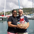 Round the world sailing legend Loick Peyron, sailing on MOD70 Zoulou, poses with his welcome basket