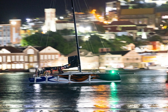 Infiniti 52 Tulikettu finishes the race in Grenada under the dark of night and the twinkle of Port Louis lights