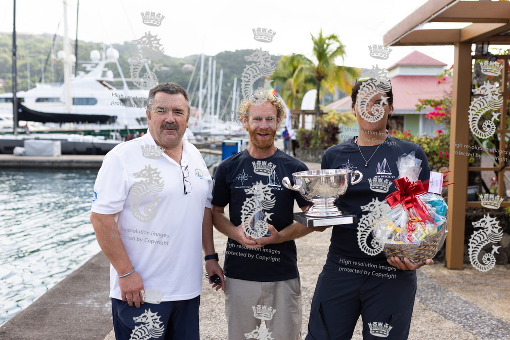 Pen Duick VI receive their prizes for Best Classic in IRC and the Yacht Club de France trophy