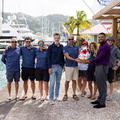 Yagiza's crew are gifted their welcome basket by Port Louis Marina