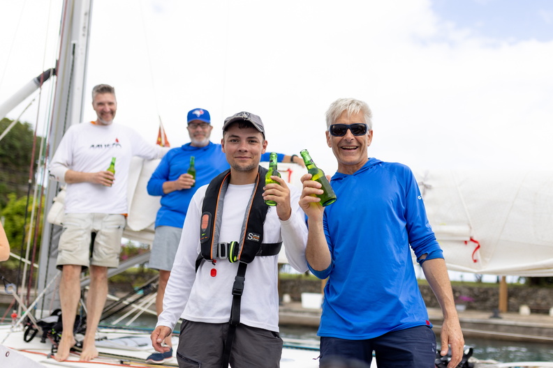 Happiness is the race completed, beer in hand