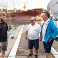 Louay Habib and RORC CEO Jeremy Wilton come to welcome the boat and its skipper, Neil Maher