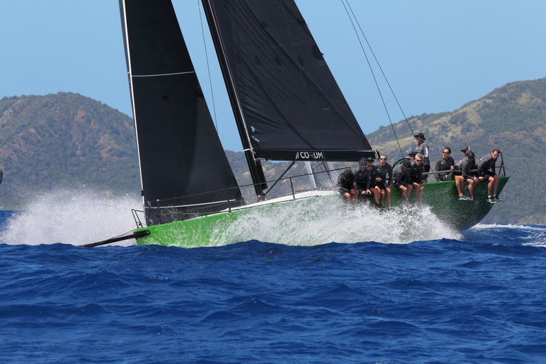 Daguet 3 - Corum's unmistakable green hull powers through the Caribbean surf