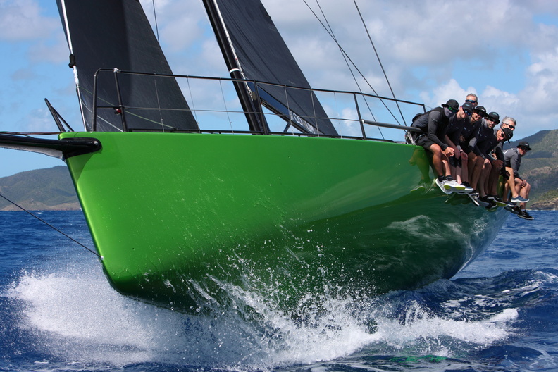 Daguet 3 - Corum's unmistakable green hull powers through the Caribbean surf