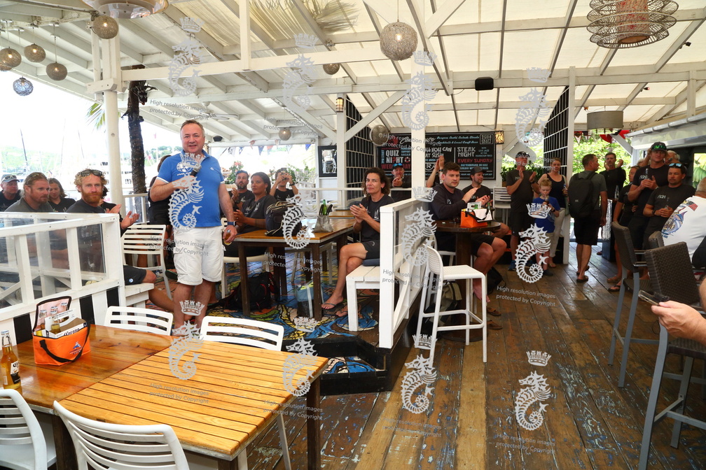 RORC Commodore James Neville addresses the competitors at day two's prize-giving