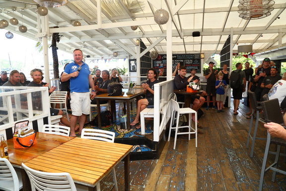 RORC Commodore James Neville addresses the competitors at day two's prize-giving