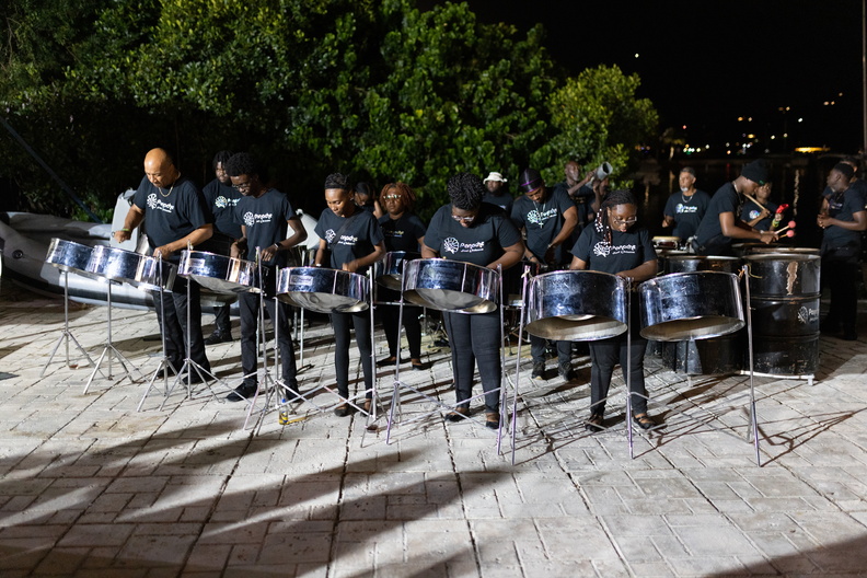 A local steel band sets the Caribbean party atmosphere
