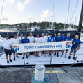 Pyewacket 70 crew celebrate their success with the race banner