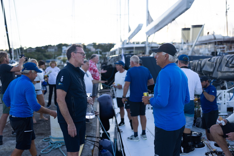 RORC CEO Jeremy Wilton greets the Pyewacket 70 crew and skipper Ben Mitchell