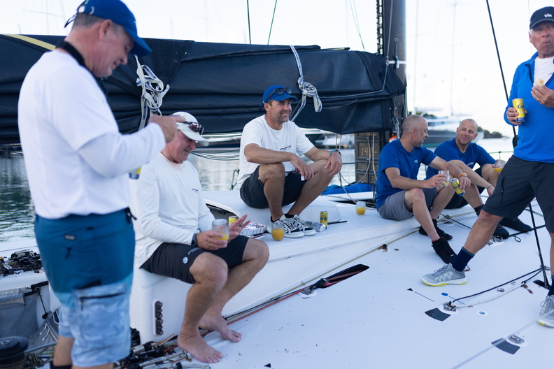 Pyewacket 70's crew enjoy a break after their performance, first monohull to finish and winner of IRC Super Zero