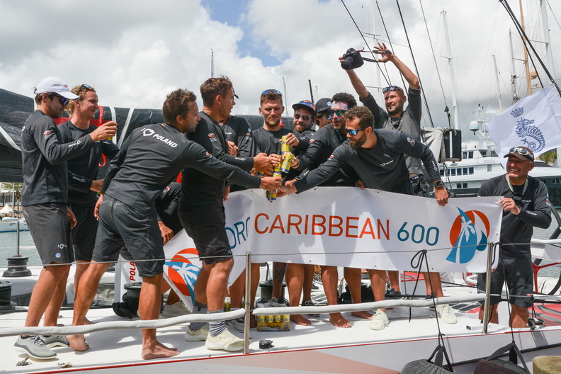 I Love Poland crew celebrate on deck after finished third in IRC Super Zero