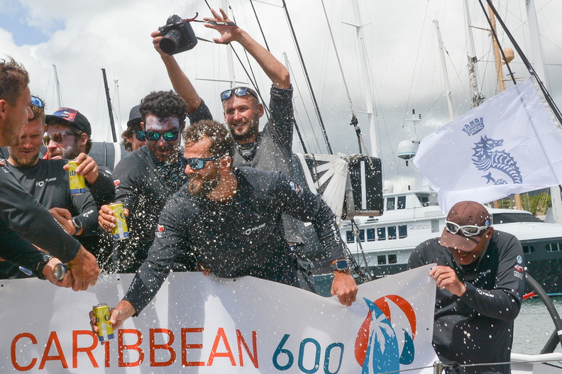 I Love Poland crew celebrate on deck after finished third in IRC Super Zero