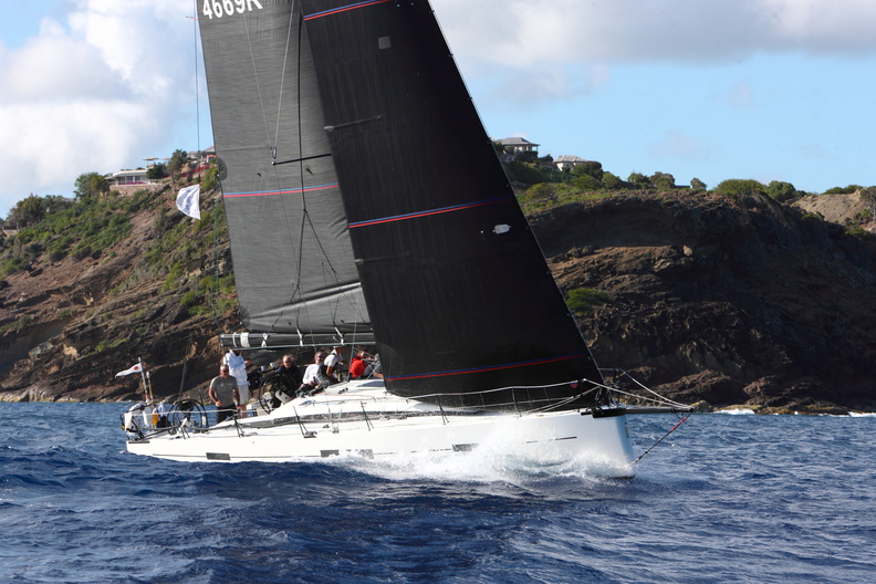 Pata Negra, Andrew and Sam Hall's Ker 46, crossing the finish line