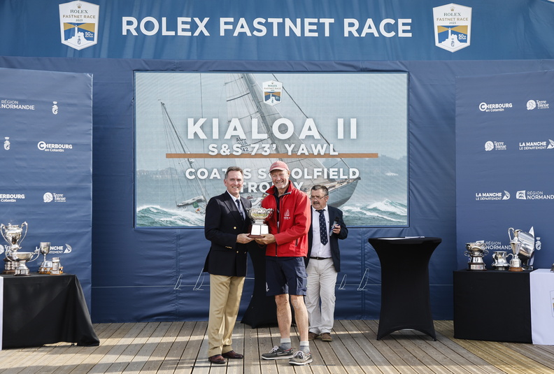 Paddy Broughton's S&S 73ft Kialoa II wins the Coates Schofield prize for furthest distance travelled to participate in the race