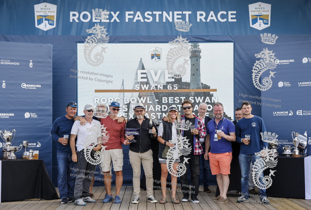 Winning the RORC Bowl for Best Swan in the Cowes-Dinard-St Malo and Rolex Fastnet Race combined is Eve, Swan 65 owned by Steven Capell and Fraser Welch
