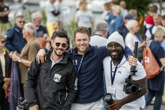 Photographer Arthur Daniel (right) with the Rolex Fastnet Race social media team George and Myles