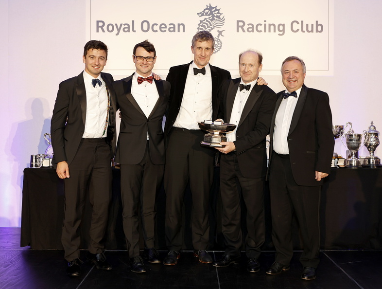 Ed Bell and the crew of Dawn Treader collect the Trenchemer Cup for first in IRC One
