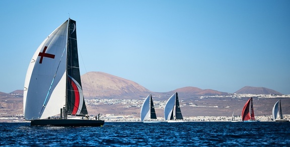 VO65 Sisi leads the fleet along the Lanzarote coast