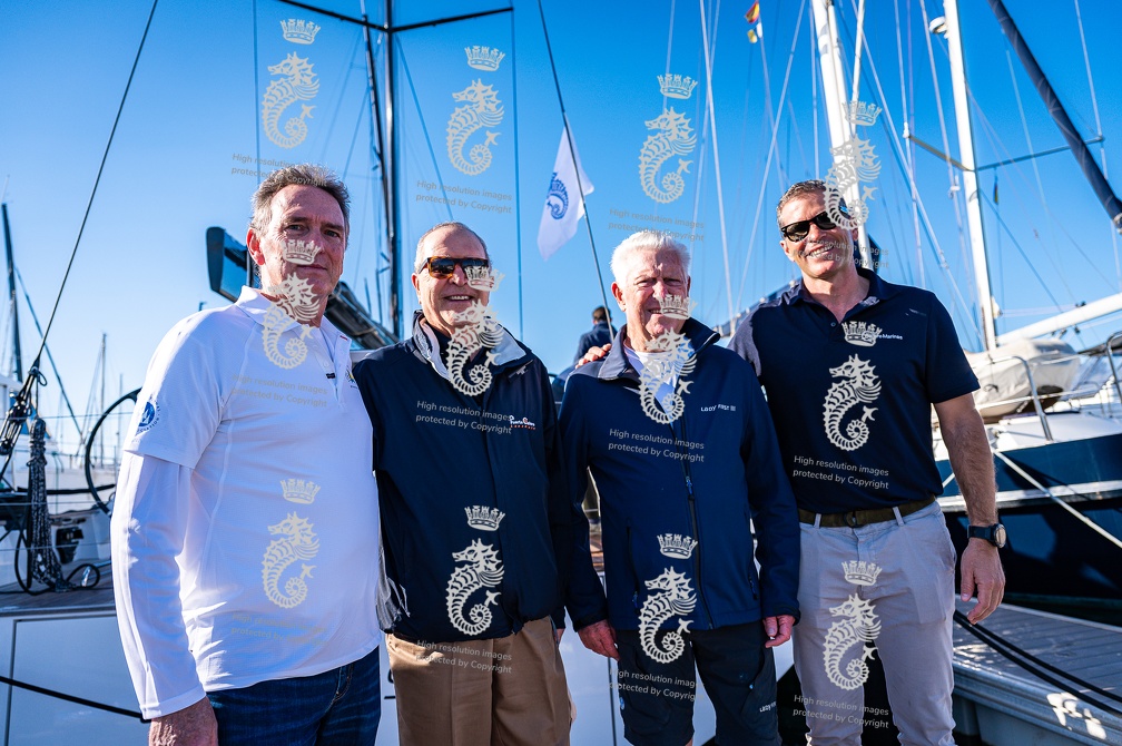 Jean Pierre Dreau of Mylius 60 Lady First III with RORC CEO Jeremy Wilton and Jose Juan Calero of Calero Marinas