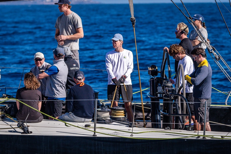 The crew prep for the start on board Sisi, VO65 sailed by Oliver Kobale