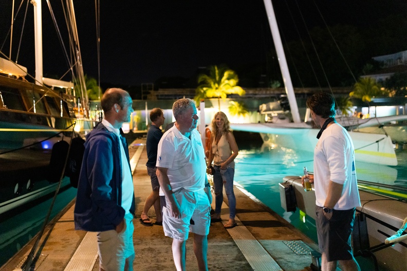 Stefan Kunstmann of RORC and IMA Secretary General and former RORC Commodore Andrew McIrvine welcome the crew of Zoulou