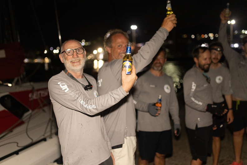 Sensation Class40 Extreme, sailed by Marc Lepesqueux, celebrate on the dock