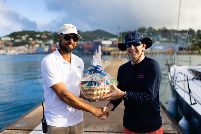 Ed Bell of Dawn Treader receives his welcome basket