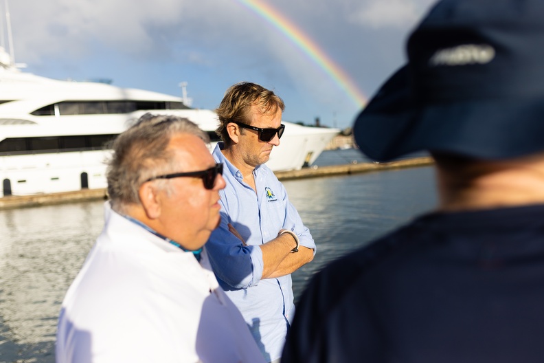 Chris Jackson and Louay Habib of the RORC come to welcome in the yacht