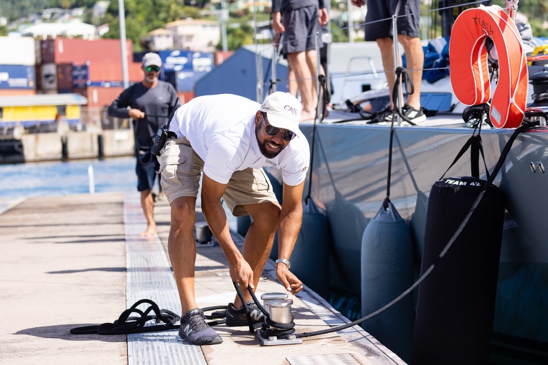 Ensuring the boat is moored safely in Port Louis Marina