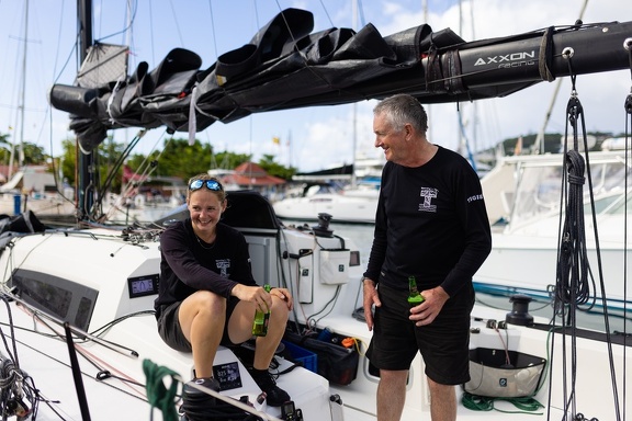 Gavin Howe and Maggie Adamson relax on board
