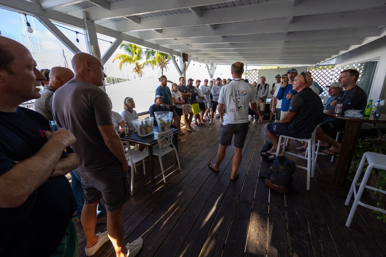 The AYC veranda where competitors gathered for the Skippers Briefing