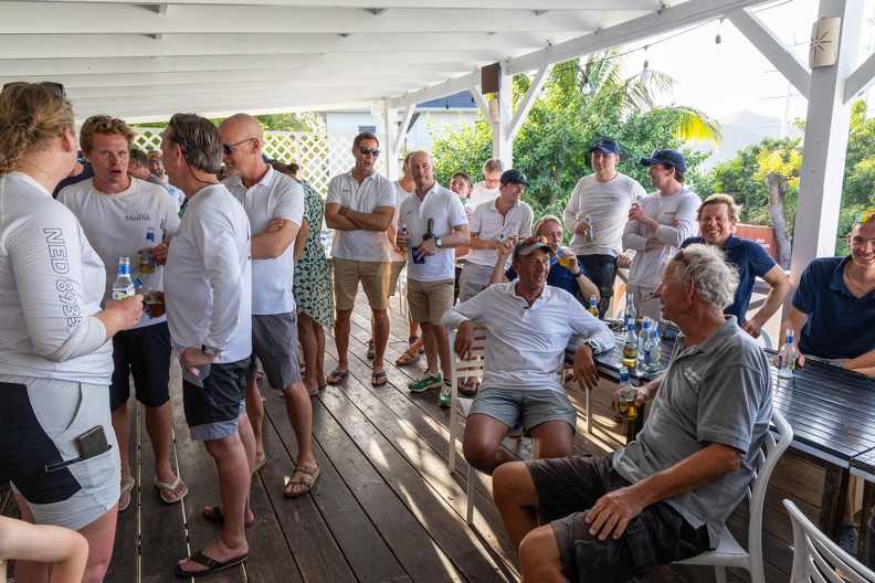The crews gather for the post-race prize-giving at the AYC