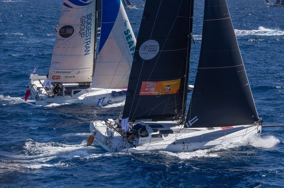 Class40s Wasabiii, sailed by Stephane Bodin and Sogestran Seafrigo (Lhor One), sailed by Guillaume Pirouelle