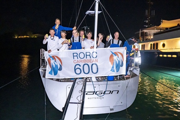 Aragon crew pose with the race banner