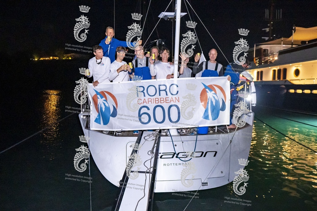 Aragon crew pose with the race banner