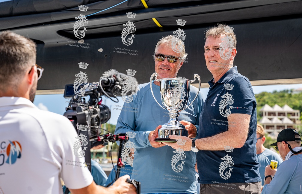 RORC CEO Jeremy Wilton with Joost Schuijff and the trophy for Monohul Line Honoursl